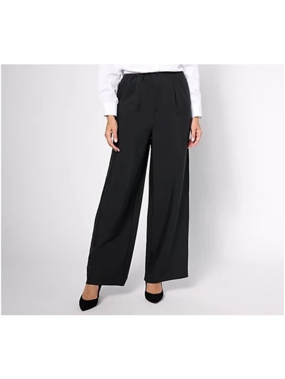 Studio Park x Amy Stran Pants Size Large Regular Wide Leg Pleated Black Career